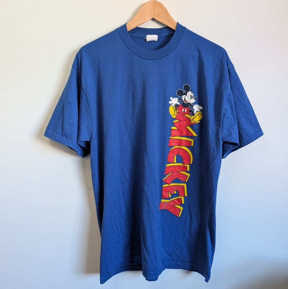 Vintage Y2K Mickey Mouse T-shirt Adult Large Disney Blue Graphic Tee Animation